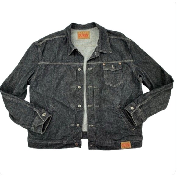 GUESS Black Denim Jacket Men’s XXL Trucker Made in USA 100% Cotton Vintage - Picture 1 of 14